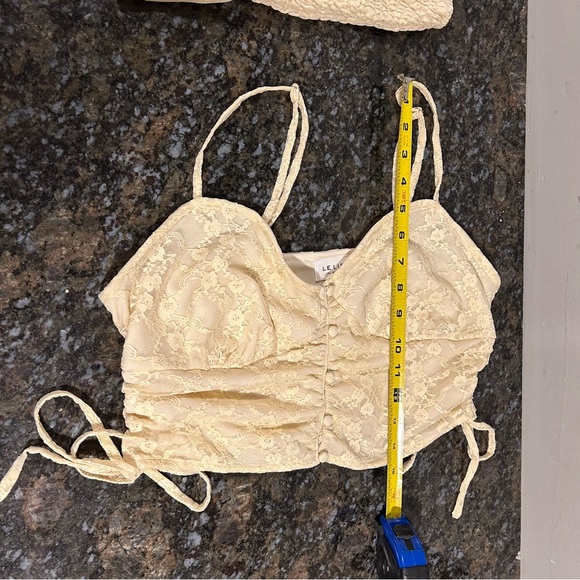 2 Piece Set Le Lis Summer Romance Ruched Skirt Tank Top Cream Lace Large - Picture 7 of 11